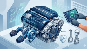 Современная иллюстрация двигателя BMW M серии для статьи о трендах тюнинга и надежности 2026 года