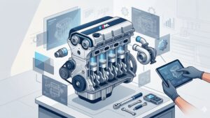 Современная иллюстрация двигателя BMW B58 в разрезе для статьи о капитальном ремонте мотора
